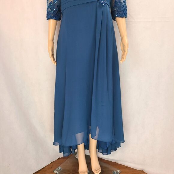 New Mother of the Bride (10) Ink Blue Chiffon Pleated Bodice High Low Dress - Picture 3 of 8